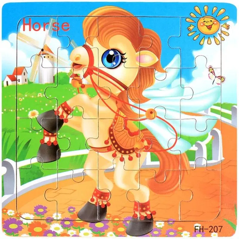New 20 Piece Wooden 3D Puzzle Cartoon Animal Vehicle Jigsaw Puzzle Montessori Educational Toys for Kids Baby 1 2 3 Years