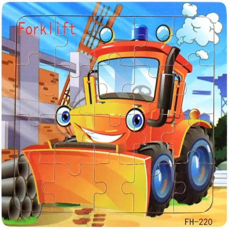 New 20 Piece Wooden 3D Puzzle Cartoon Animal Vehicle Jigsaw Puzzle Montessori Educational Toys for Kids Baby 1 2 3 Years