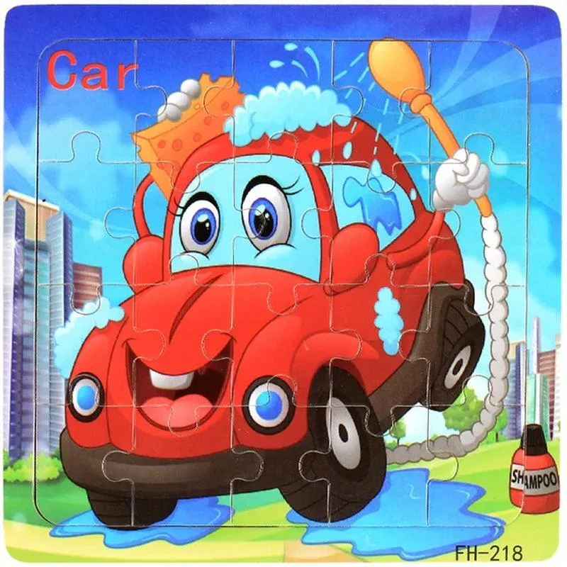 New 20 Piece Wooden 3D Puzzle Cartoon Animal Vehicle Jigsaw Puzzle Montessori Educational Toys for Kids Baby 1 2 3 Years