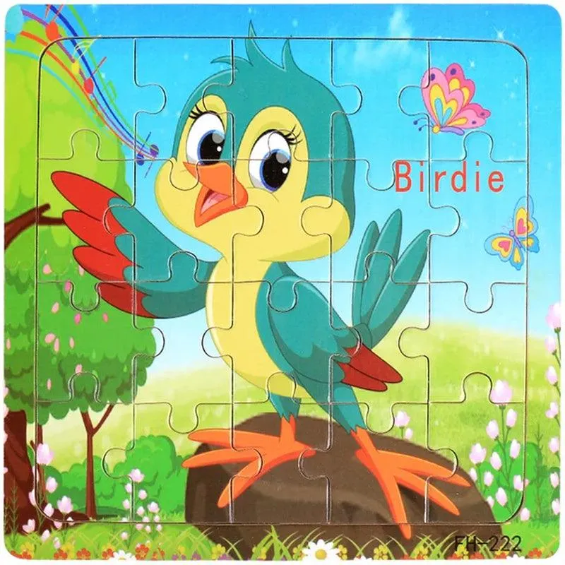 New 20 Piece Wooden 3D Puzzle Cartoon Animal Vehicle Jigsaw Puzzle Montessori Educational Toys for Kids Baby 1 2 3 Years