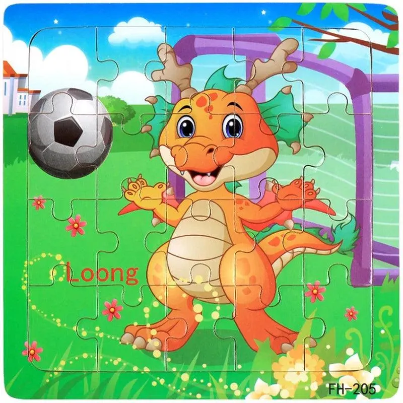 New 20 Piece Wooden 3D Puzzle Cartoon Animal Vehicle Jigsaw Puzzle Montessori Educational Toys for Kids Baby 1 2 3 Years