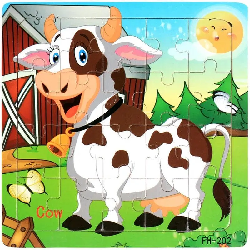 New 20 Piece Wooden 3D Puzzle Cartoon Animal Vehicle Jigsaw Puzzle Montessori Educational Toys for Kids Baby 1 2 3 Years