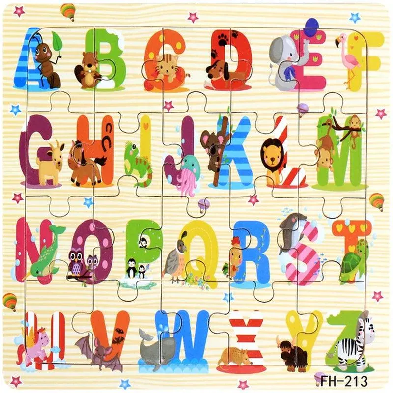 New 20 Piece Wooden 3D Puzzle Cartoon Animal Vehicle Jigsaw Puzzle Montessori Educational Toys for Kids Baby 1 2 3 Years