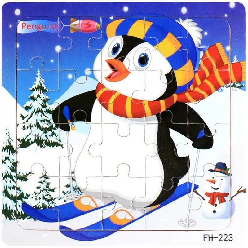 New 20 Piece Wooden 3D Puzzle Cartoon Animal Vehicle Jigsaw Puzzle Montessori Educational Toys for Kids Baby 1 2 3 Years