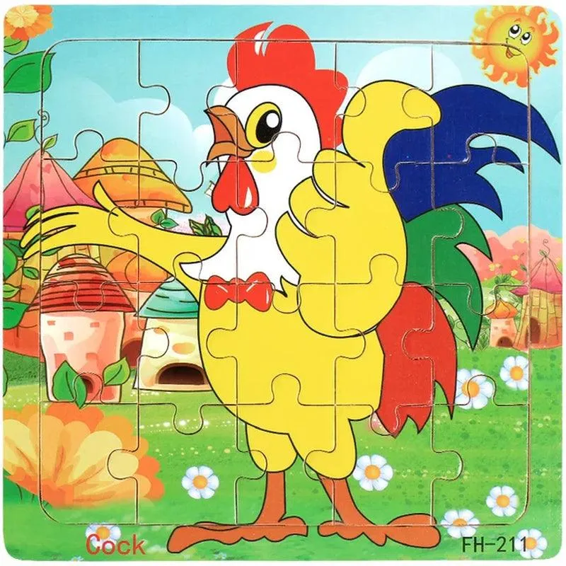 New 20 Piece Wooden 3D Puzzle Cartoon Animal Vehicle Jigsaw Puzzle Montessori Educational Toys for Kids Baby 1 2 3 Years