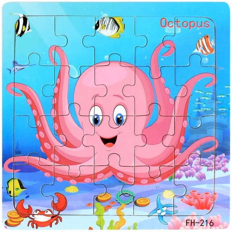 New 20 Piece Wooden 3D Puzzle Cartoon Animal Vehicle Jigsaw Puzzle Montessori Educational Toys for Kids Baby 1 2 3 Years