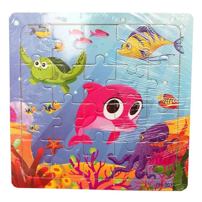 New 20 Piece Wooden 3D Puzzle Cartoon Animal Vehicle Jigsaw Puzzle Montessori Educational Toys for Kids Baby 1 2 3 Years
