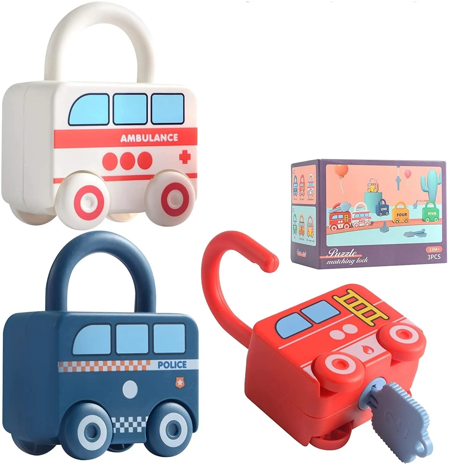Number Recognition Matching Lock and Key Set - 4,5 and 6 locks