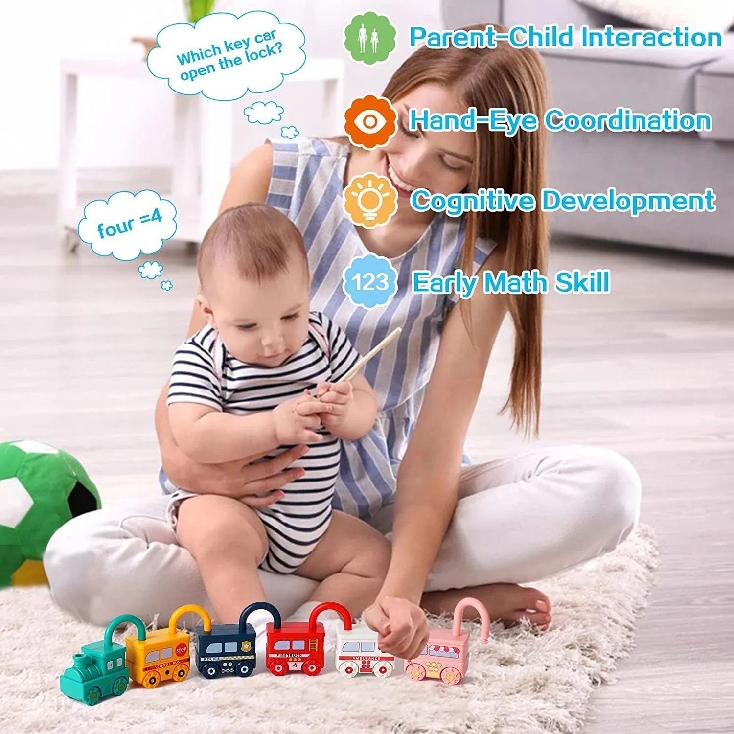 Number Recognition Matching Lock and Key Set - 4,5 and 6 locks