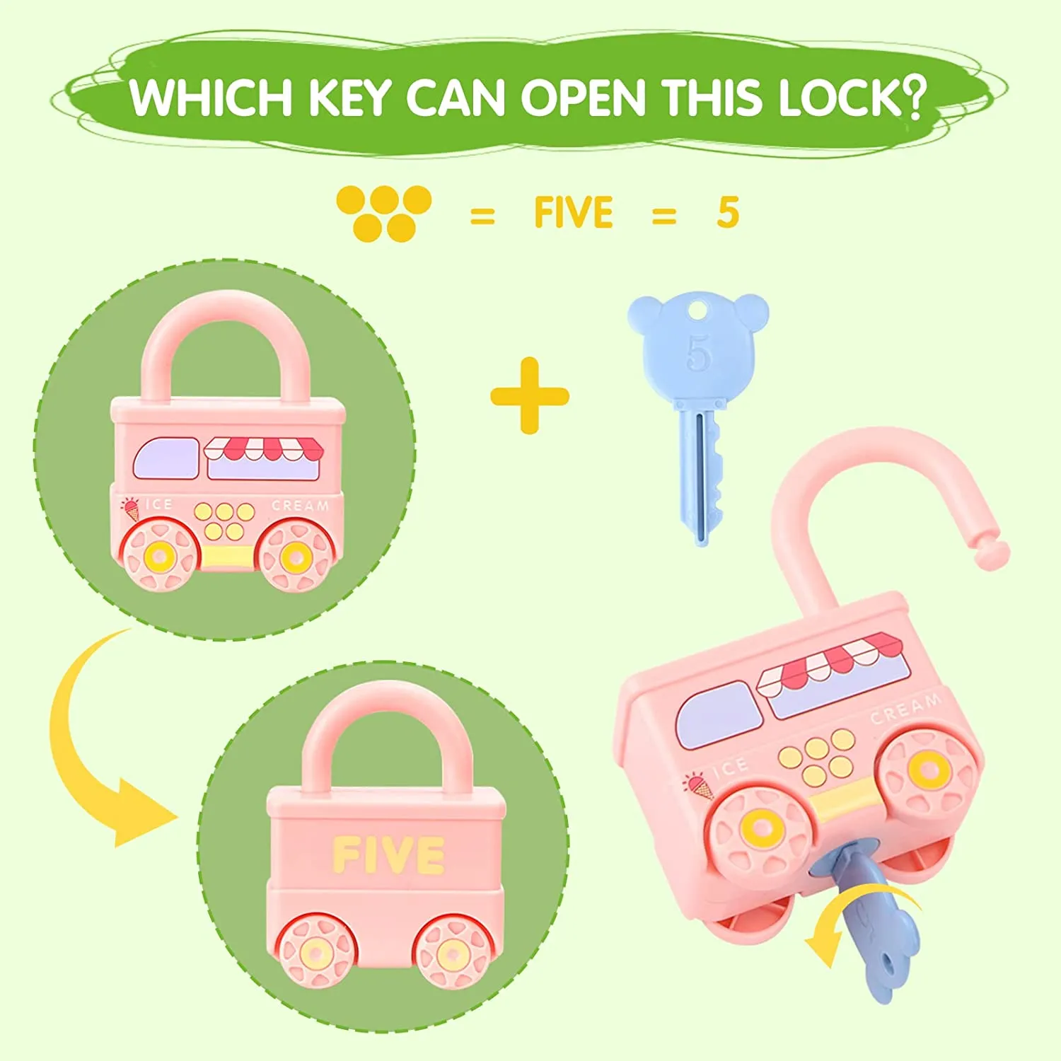 Number Recognition Matching Lock and Key Train Set - 6 pieces