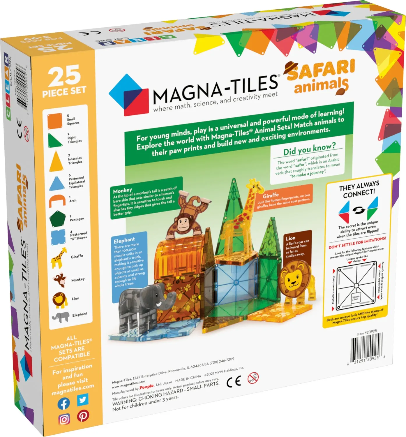 Safari Animals Magna-Tiles 25pc