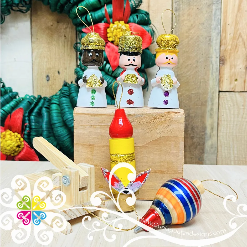 Set of 6 Mexican Navidad - Wood Ornaments