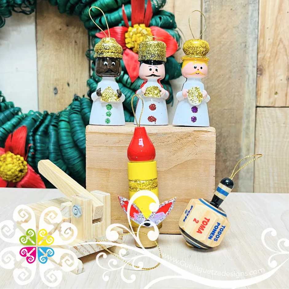 Set of 6 Mexican Navidad - Wood Ornaments