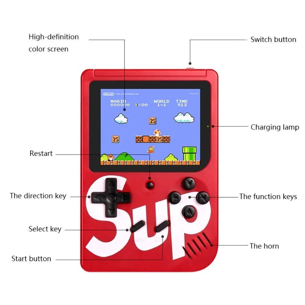 Sup 2 Player Video Game with Rechargeable Battery Handheld Console Colorful LCD Screen Portable Game with Remote Control with 400 in 1 Games