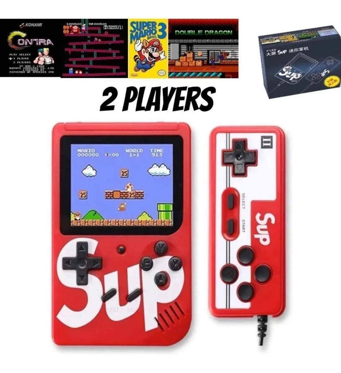Sup 2 Player Video Game with Rechargeable Battery Handheld Console Colorful LCD Screen Portable Game with Remote Control with 400 in 1 Games